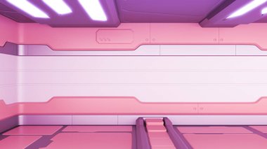 Sci-Fi Uzay İstasyonu koridor iç 3d çizim