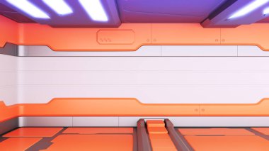 gerçekçi eski uzay bilim-kurgu koridor, 3d render.