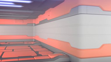 Sci-Fi grunge metalik koridor arka plan 3d render zarar