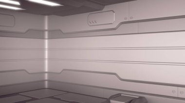 Bilim arka plan kurgu iç oda bilim-kurgu uzay gemisi koridorlar turuncu, 3d render