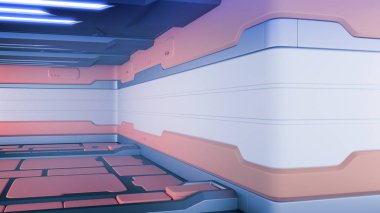 gerçekçi eski uzay bilim-kurgu koridor, 3d render.