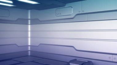 Sci-Fi Uzay İstasyonu koridor iç 3d çizim