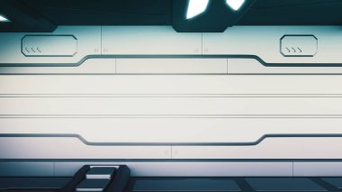 gerçekçi eski uzay bilim-kurgu koridor, 3d render.