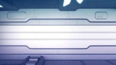 Gerçekçi bilim kurgu uzay gemisi koridorunun 3 boyutlu canlandırması