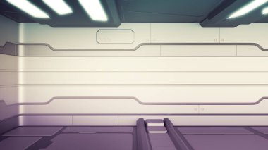Bilim arka plan kurgu iç oda bilim-kurgu uzay gemisi koridorlar turuncu, 3d render