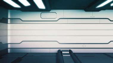 Sci-Fi Uzay İstasyonu koridor iç 3d çizim