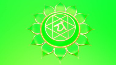 Yeşil kalp çakra Anahata sembolü kavramı Hinduizm, Budizm, Ayurveda. şifa seviyorum. 3D render