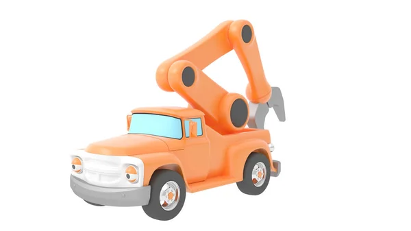 Speelgoed Vrachtwagen Kraan Geïsoleerd Witte Backgroung Rendering — Stockfoto