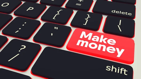 Przycisk Tekst Make Money Laptop Klawiatura Renderowania — Zdjęcie stockowe