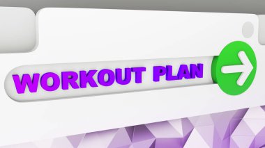 Fitness kavramı: tarayıcı sekmeleri kapatmak. Word egzersiz planı ve sorun çözme düğmesiyle ok sembolü. 3D çizim
