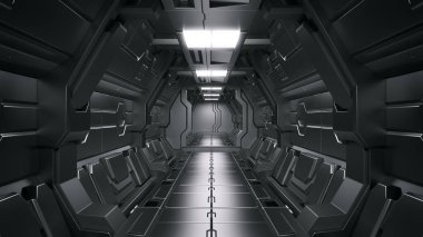 Bilim-kurgu uzay gemisi koridorları, 3d render render bilim arka plan kurgu iç