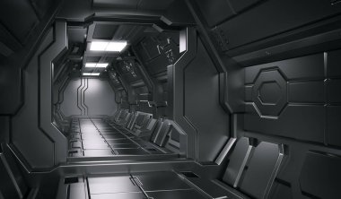 Bilim-kurgu uzay gemisi koridorları, 3d render render bilim arka plan kurgu iç