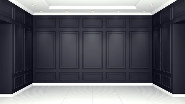 Classic black Interior living studio mock-up 3D rendering. Empty room for your montage. — Stock Photo, Image