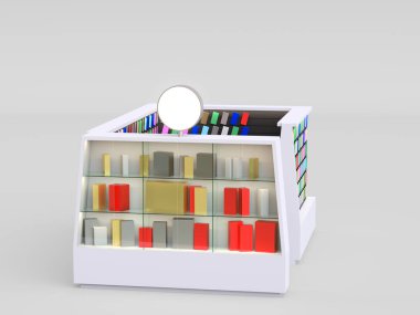 bir alışveriş merkezi içinde telefon kılıfları ve diğer akıllı telefon öğeleri satan akıllı telefon aksesuarları kiosk. 3d render. logonuz