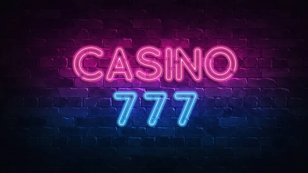 Casino 777 neon signboard for banner design. Casino vegas game. Neon sign, light banner. Win fortune roulette. Fortune chance jackpot. Business background. Casino jackpot concept. 3d render