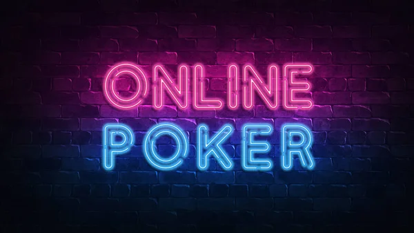 online poker neon signboard in retro style on light background. Gambling fortune chance. Fortune sign. Bright signboard, light banner. Glowing neon light. Banner advertising. 3d Render