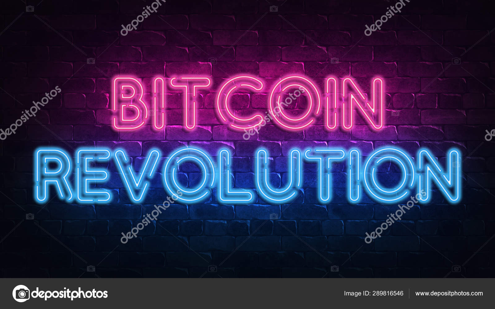 Биткойн Революция Неоновая Вывеска Для Дизайна Баннера. Казино.