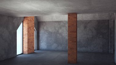 Gri arka plan üzerinde vintage tarzında Yenileme boş oda. Ev, mesken. Tasarım şablonu. Malzeme tasarımı. Vintage tarzı. Konut inşaatı. 3d render arka plan. Alan arka planı.