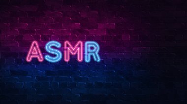 Afiş tasarımı için Neon tabela. Neon işareti, ışık afişi. Acronym Asmr - Özerk Duyusal Meridyen Yanıt. Sağlık 3d Render