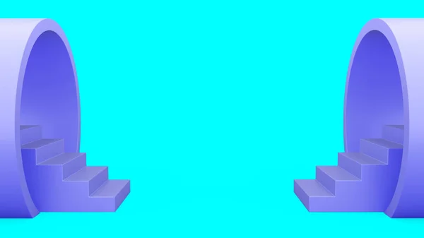 Abstrakte Geometrie. Treppe aus dem Rohr. blauer minimalistischer Hintergrund. 3D-Darstellung — Stockfoto
