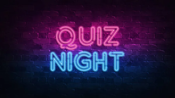 Quiz Night neon sign. purple and blue glow. neon text. Brick wall lit by neon lamps. Night lighting on the wall. 3d render. Trendy Design. light banner, bright advertisement — ストック写真