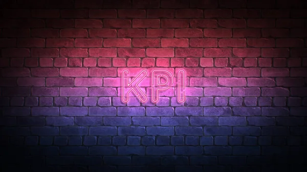 Kpi Neon Semn Violet Strălucire Albastră Neon Text Zidul Cărămidă — Fotografie, imagine de stoc