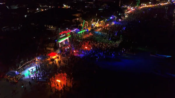 Aerial Haad Rin Beach Noite Full Moon Party Ilha Koh — Fotografia de Stock