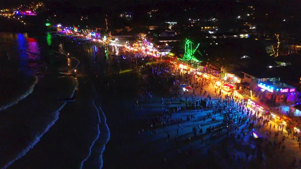 Aerial Haad Rin Beach Noite Full Moon Party Ilha Koh — Fotografia de Stock