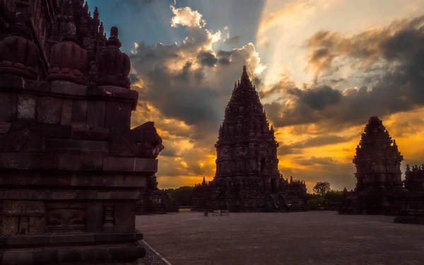 Templo Prambanan Atardecer Isla Java Indonesia — Foto de Stock