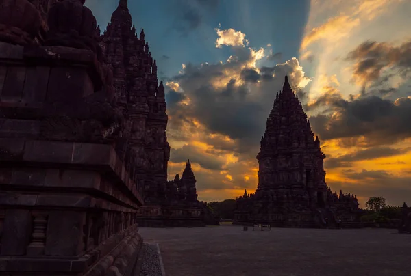 Templo Prambanan Atardecer Isla Java Indonesia — Foto de Stock