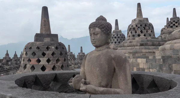 Estatua Buda Templo Borobudur Isla Java Indonesia — Foto de Stock