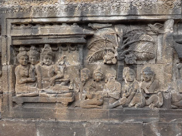 Paneles Pared Relieve Del Templo Borobudur Isla Java Indonesia — Foto de Stock