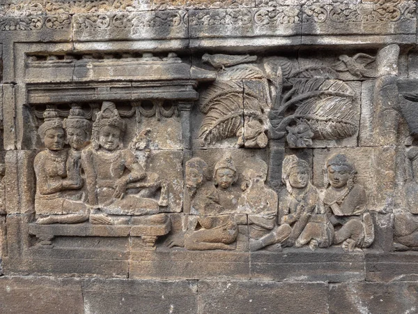 Väggar Och Reliefpaneler Borobudur Tempel Java Island Indonesien — Stockfoto