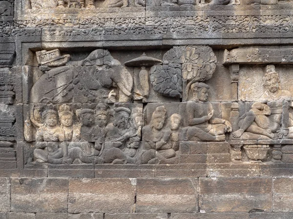 Стіна Рельєф Храму Боробудур Острів Ява Індонезія — стокове фото