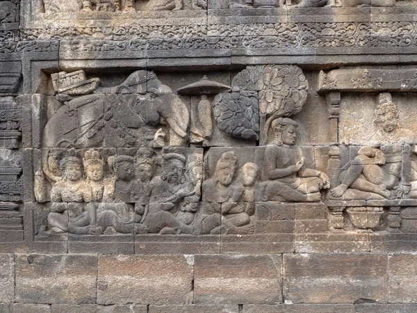 Väggar Och Reliefpaneler Borobudur Tempel Java Island Indonesien — Stockfoto