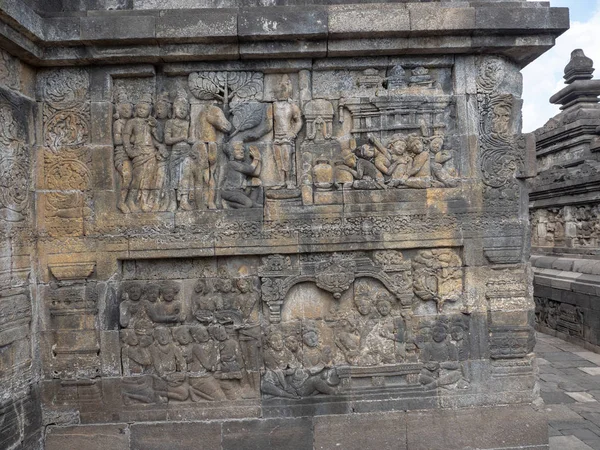 Väggar Och Reliefpaneler Borobudur Tempel Java Island Indonesien — Stockfoto