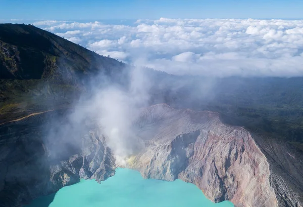 Κεραία Θέα Στο Τοπίο Του Ηφαιστείου Ijen Και Της Λίμνης — Φωτογραφία Αρχείου