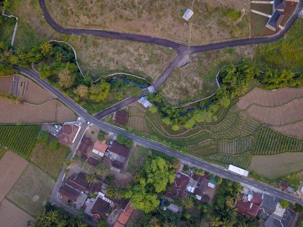 Village Rizières Divisées Parcelles Par Canaux Voies Eau Prise Vue — Photo