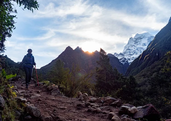 Aktive Wanderer Wandern Die Aussicht Genießen Die Landschaft Des Himalaya — Stockfoto