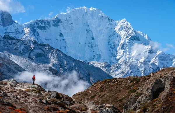 Randonneurs Actifs Profitant Vue Regardant Paysage Des Montagnes Himalaya Concept — Photo
