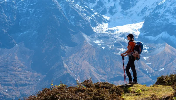 Aktive Wanderer Wandern Die Aussicht Genießen Die Landschaft Des Himalaya — Stockfoto