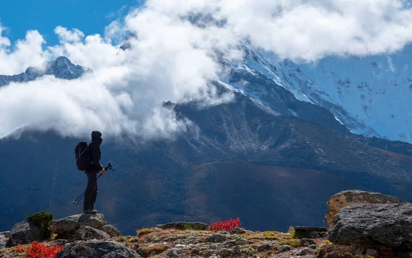 Aktiv Vandring Njuta Utsikten Över Himalaya Bergen Och Mount Ama — Stockfoto