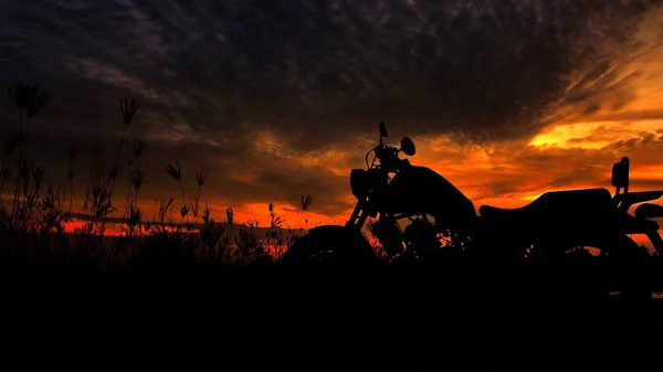 Motorcykel Siluett Vid Solnedgången Tid — Stockfoto