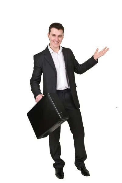 Ung man affärsman med resväska — Stockfoto