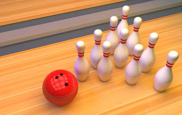Fond de bowling avec skittles et ballon — Photo
