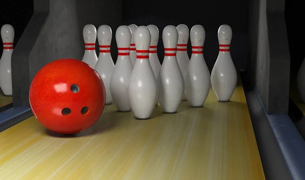 Bowling sztrájk. 3D-renderelés — Stock Fotó