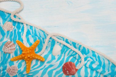 Mavi ahşap, deniz yıldızı, deniz kabuğu