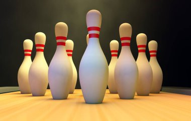 İğneler ve top ile bowling arka planı.