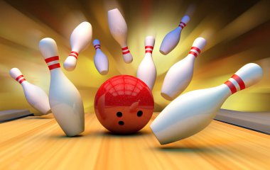 İğneler ve top ile bowling arka planı.