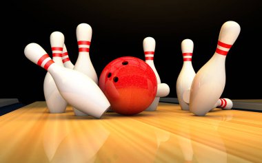 İğneler ve top ile bowling arka planı.